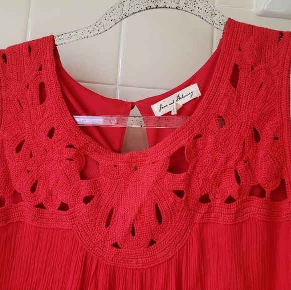 Anthropologie Jane & Delancey  Crochet Trim Red Shift Dress - Picture 5 of 6